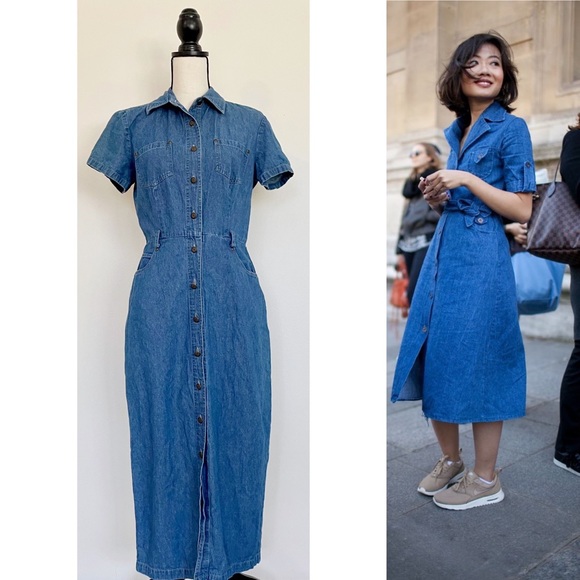 SOLD :: Vintage 90s Denim Midi Dress - Picture 3 of 11